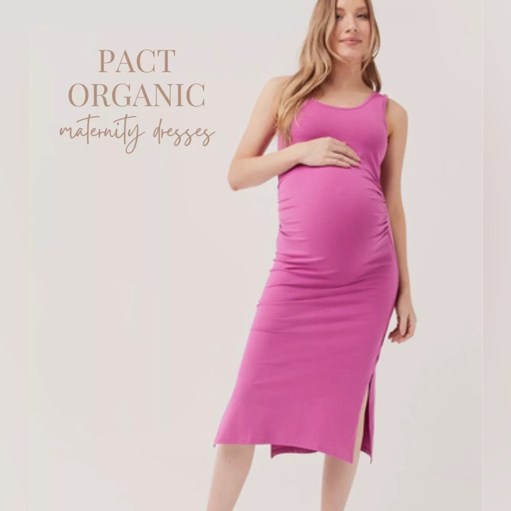 Pact Pink Maternity Midi Dress XL Ruched Tank Top Dress